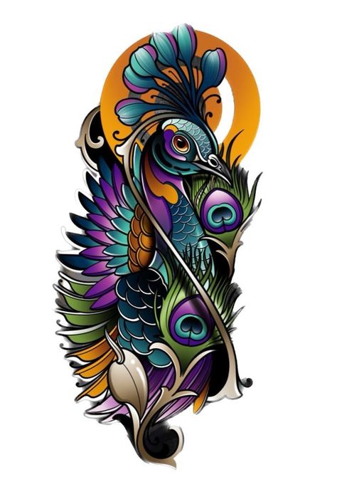 Traditional Tattoo Band, Colourful Tattoo Ideas, Peacock Tattoo Sleeve, Colourful Tattoo, Daruma Doll Tattoo, Feather Tattoo Colour, Best Tattoo Ideas For Men, Pictures Of Tattoos, Back Of Leg Tattoos