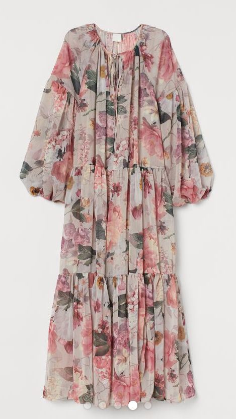 Pink Floral Chiffon Dress, Hijab Stile, Pink Chiffon Dress, Outer Dress, Floral Chiffon Dress, Calf Length Dress, Tiered Midi Dress, Maxi Robes, Victoria Justice