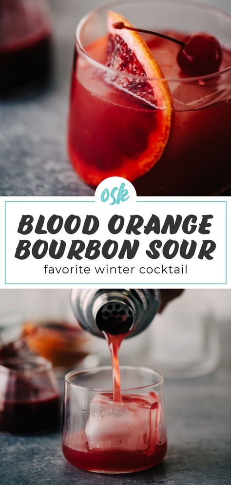 Smokey Bourbon Cocktail, Blood Orange Whiskey Sour, Honey Bourbon Cocktail, Blood Orange Bourbon Cocktail, Bulleit Bourbon Cocktails, Halloween Bourbon Cocktails, Fall Bourbon Drinks, Bourbon Fall Cocktails, Bloodorange Cocktail