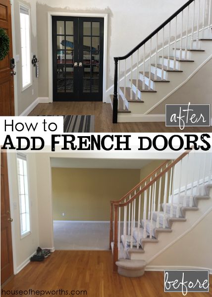 How to add french doors & close in a wall. Close off your wall opening and add french doors. www.houseofhepworths.com #frenchdoors #construction #DIY #renovation #home #homerenovation #house #custom #blackdoors Cheap Living Room Furniture, Architecture Renovation, French Country Living Room, Country Living Room, French Doors Interior, Diy Renovation, Living Room Remodel, House Diy, French Door