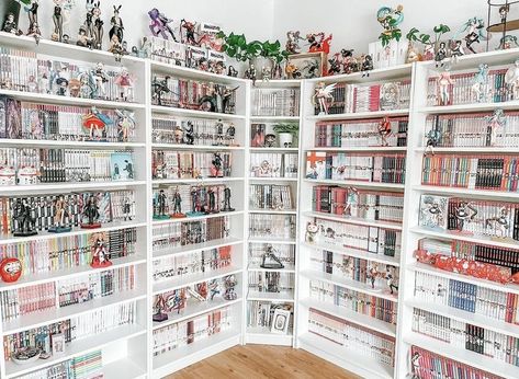 Magical Bookstore, Manga Bookshelf, Manga Shelf, Bookshelf Inspiration, Otaku Room, Video Game Rooms, Anime Decor, Anime Room, Cute Room Ideas