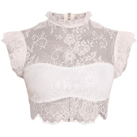 Marla White Lace High Neck Frill Crop Top ($27) ❤ liked on Polyvore featuring tops, crop top, shirts, lace top, flounce tops, white crop shirt and lace crop top Lace White Shirt, High Neck Lace Top, White Ruffle Shirt, Cropped White Shirt, White Lace Shirt, Frilly Top, White Ruffle Top, High Neck Crop Top, Lacy Tops