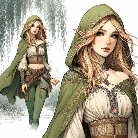 Wood Elf Clothes, Elf Cosplay Ideas, Elf Clothes Fantasy Outfit Drawing, Fantasy Elf Outfit, Wood Elf Cosplay, Elf Cosplay Outfit, Wood Elf Druid Female, Elves Outfit, Elven Sorceress