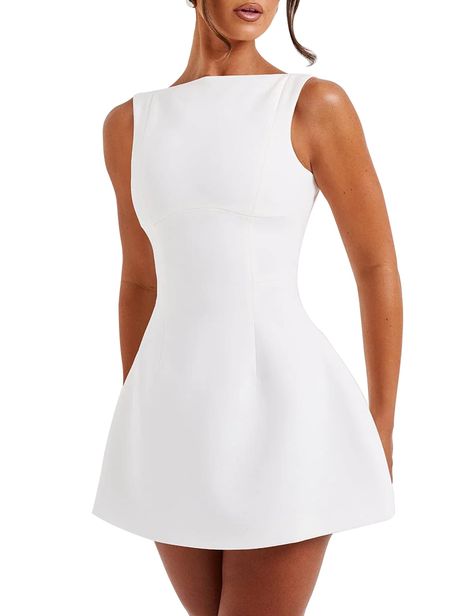 PRICES MAY VARY. Material:95%Polyester+5%Spandex.Exceptionally soft and stretchy fabric gives you a luxury of supreme comfort and impressively breathable,allowing for easy movement throughout the day. Features:Sleeveless,Solid Color,Elegant,Mini Dress.This bodycon dress hugges your figure perfectly,and the cut for a slim fit and pleated sides create a flattering silhouette,making this dress a must-have for any woman who wants to be sexy and comfortable. Design:The sleeveless and back hidden zipp Casual Sundress, Mini Tank Dress, A Line Dresses, Grad Dresses, Knee Dress, Mini Dresses Summer, Evening Attire, Cover Up Dress, Chic Woman