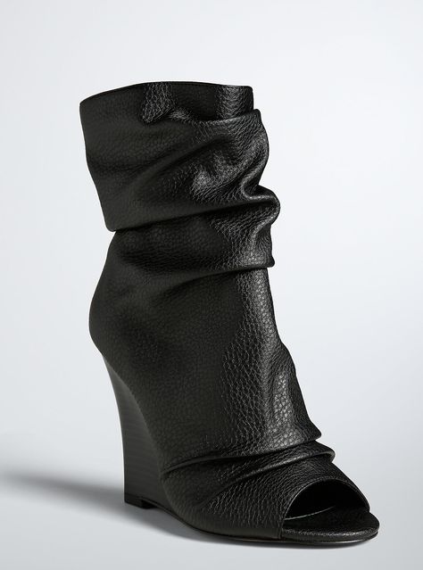 Wedge Booties Outfit, Pleaser Heels, Open Toe Boots, Womens Black Booties, Womens Black Flats, Peep Toe Booties, Fab Shoes, Wedge Bootie, Peep Toe Shoes