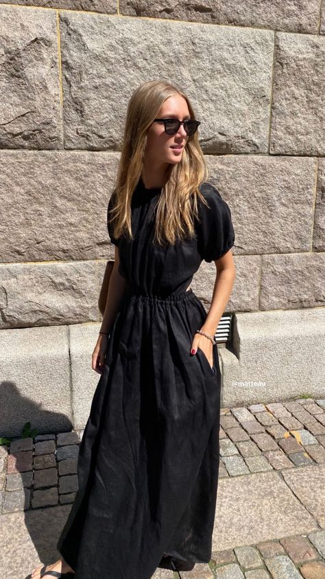 Black Summer Outfits, Shirt Dress Outfit, Summer Black Dress, Capsule Outfits, Minimalist Dresses, Street Style Summer, Maxi Shirt Dress, Black Maxi, Feminine Style