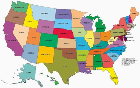 Printable map of USA with all states labelled in full and in color. America Map, Maputo, United States Map, Printable Maps, Usa States, Usa Map, U.s. States, Poster Pictures, State Map