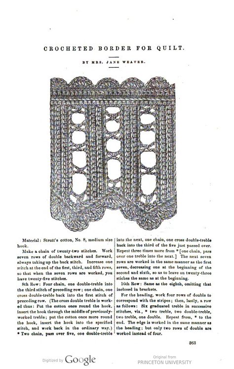 Crocheted border for quilt (afghan), Peterson's magazine. v.63-64. Antique Crochet, 1800s Fashion, Magazine Crafts, Quilt Border, Garment Pattern, Book Catalogue, Crochet Borders, Women Magazines, Craft Patterns