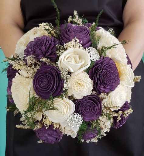 Plum Dark Purple Sola Wood Flower Bouquet, Wooden Bouquet, Bride Bouquet Wooden Bouquet, Wedding Flower Bouquets, Wedding Flower Guide, Purple Bridal Bouquet, Wood Flower Bouquet, Purple Wedding Bouquets, Purple Wedding Theme, Bouquet Bride, Purple Bouquet