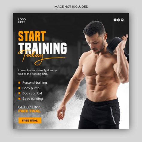 Fitness gym social media post banner or ... | Premium Psd #Freepik #psd #poster Gym Banner Design, Gym Posts, Gym Social Media Post, Gym Creative, Fitness Ads, Fitness Banner, Sport Ads, Post Design Ideas, Gym Social Media