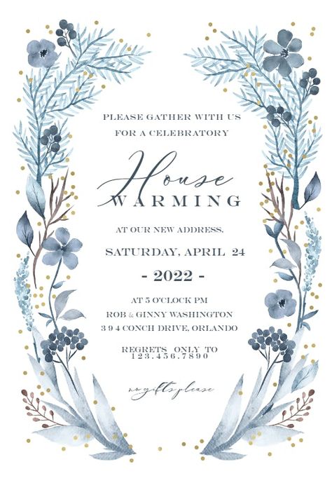 Iced Flowers, Housewarming Invitation Cards, Housewarming Invitation Templates, Dinner Invitation Template, Flowers Frame, Dinner Party Invitations, House Warming Invitations, Greetings Island, Invitation Maker