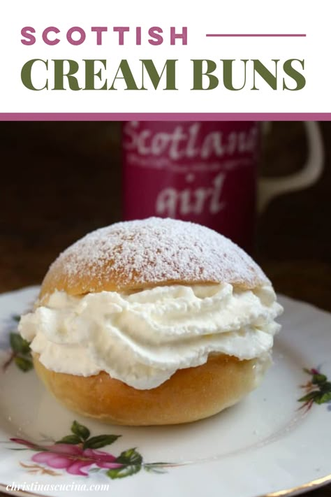 Scottish Desserts, Cream Buns, Scotland Food, Scottish Dishes, Cream Bun, Welsh Recipes, Hp Sauce, Scottish Recipes, British Baking