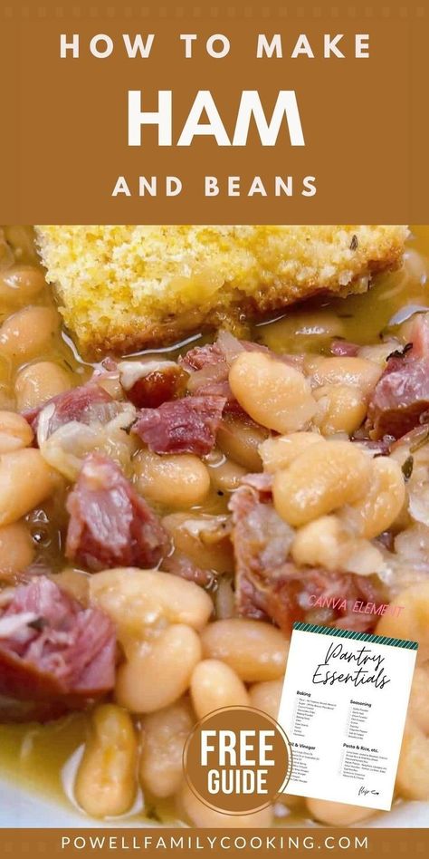 Discover the perfect recipe for easy Southern crockpot ham and beans. This comforting dish combines tender white beans and savory ham hock, slow-cooked to perfection. Our step-by-step guide ensures a delicious, hearty meal that's perfect for family dinners or any occasion. Enjoy the rich flavors and simple preparation of this classic Southern Instant Pot recipe. Easy Ham And Beans Recipe, Ham Bone And Beans Crock Pot, White Beans And Ham Stovetop, Savory Slow Cooked Northern Beans, Northern Beans And Ham Hocks, Ham And Lima Bean Soup Recipes, Ham Bone Bean Soup Crockpot, Ham Bone Beans Crockpot, Ham And Bean Soup Canned Beans