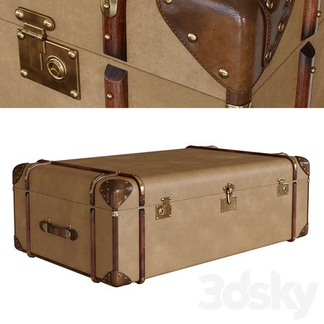 RH Brown Large Trunk - Richards Trunk Large Coffee Table - Other decorative objects - 3D Models Trunk Coffee Table, Large Coffee Table, Leather Trunk, Coffee Table Trunk, Large Coffee Tables, Large Coffee, Maine House, In 3d, Decorative Objects