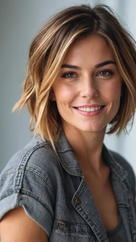 Trendy Mom Haircuts: 15 Hot Styles for 2024 - pulsepathlife.com Choppy Bob Side Part, Flat Fine Hair Haircuts, Very Fine Hair Hairstyles Short, Dye Ends Of Hair, Short Hair Styles For Straight Hair, Hair Dye Ends, Short Hair Big Forehead, Medium Bob Hairstyles For Fine Hair, Best Bob Haircuts For Fine Hair