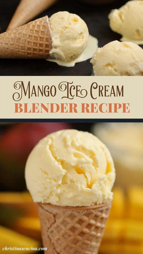 Mango ice cream is a surprisingly delicious, and easy blender recipe you will love to make! Just 5 ingredients to make this frozen treat! Hawaiian Dessert Recipes, Lemon Ice Cream Recipe, Gelato Recipes, Frozen Deserts, Ice Cream Easy, Mango Ice Cream Recipe, Ninja Ice Cream Recipe, Blender Recipe, Blender Ice Cream