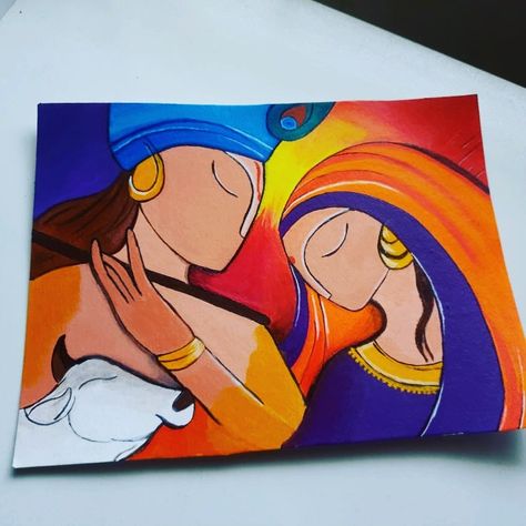 Radha Krishna Modern Art Paintings Easy, Radha Krishna Abstract Painting, Radha Krishna Modern Art, Radha And Krishna, Modern Indian Art, Modern Art Canvas Painting, Modern Art Canvas, Krishna Drawing, Easy Mandala Drawing