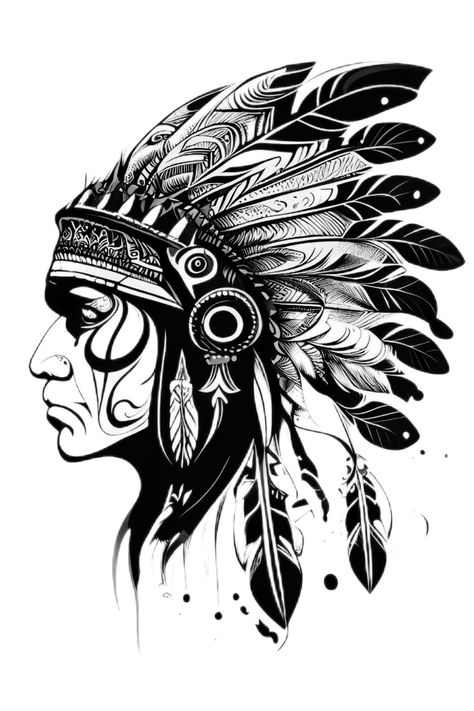 Discover the rich cultural heritage of Native Americans with our Native American Tattoo design - a striking choice for those seeking to embrace their roots. Available as a tattoo or on Redbubble products, shop now and celebrate your heritage. Native Head Dress Tattoo, Native Indian Tattoo Design, Native American Tattoos For Men, Native American Headdress Tattoo, Indian Head Tattoo, Native American Feather Tattoo, Indian Chief Tattoo, Native Indian Tattoos, Goose Tattoo