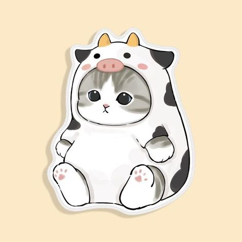 Chibi Cat Drawing, Cute Chibi Art, Chibi Cats, Pig Costume, Cow Cute, Cat Cow, Cow Cat, Cute Cat Design, Costume Making