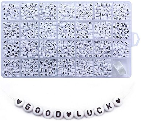 Amazon.com: Amaney 1400 Pieces 4x7mm White Round Acrylic Alphabet Letter Beads A-Z Heart Pattern Beads and Crystal Line for Jewelry Making Bracelets Necklaces Key Chains: Kitchen & Dining English Alphabet Letters, Number Beads, Making Bracelets, Jewelry Making Kits, Alphabet Beads, Acrylic Letters, Jewelry Making Bracelet, Jewelry Making Kit, Bead Kits