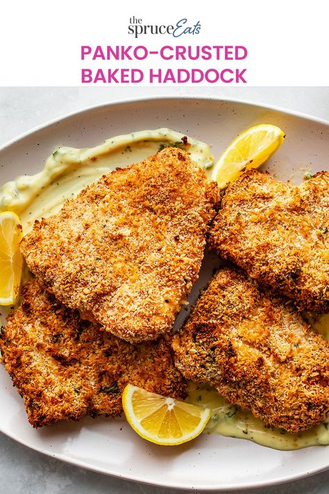 Crusted Haddock Recipes, Healthy Haddock Recipes Baked Fish, Battered Haddock Recipes, Breaded Haddock Recipes Baked, Haddock Fillet Recipes Simple, Wild Haddock Fillets Recipe, Panko Breaded Fish, Panko Crusted Haddock, Parmesan Crusted Haddock