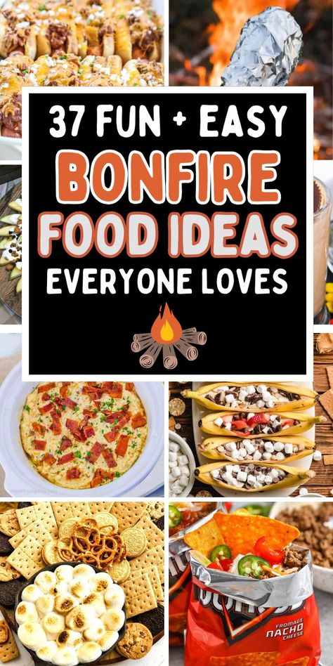 Easy bonfire food ideas for your fall, winter, or summer beach bonfire party. Bonfire appetizers, campfire desserts, bonfire night meals, snacks and party ideas for a crowd. Easy Bonfire Food, Beach Bonfire Food, Bonfire Menu, Halloween Bonfire Party, Bonfire Food Ideas, Bonfire Party Food, Bonfire Snacks, Easy Campfire Recipes, Camping Party Foods