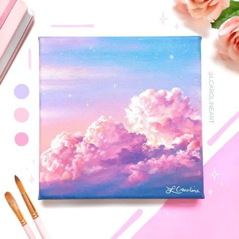 Sunset Clouds Painting Acrylic Easy, Dreamy Sky Painting, Pastel Cloud Painting, Sunset Clouds Painting, Cloud Mural, Cloud Painting Acrylic, Boho Painting, Cute Canvas Paintings, Oil Pastel Art