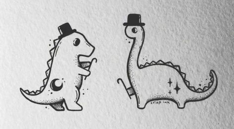 Dino Doodle, Crisp Ink, Maching Tattoos, Abstract Tattoo Ideas, Cute Matching Tattoos, Matching Friend Tattoos, Tatuagem Masculina Pequena, French Tattoo, Stunning Tattoos