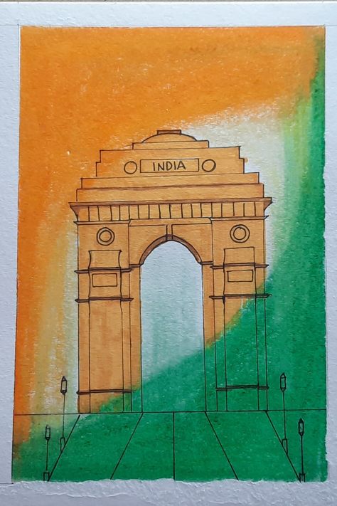 Drawing Of Monuments In India, Indian Gate Drawing, Monuments Drawing Easy, Gateway Of India Drawing Easy, Independence Day Drawing Idea For Kids, India Gate Drawing Sketch, Monuments Of India Drawing, Historical Places Drawing, Independence Day Theme Drawing