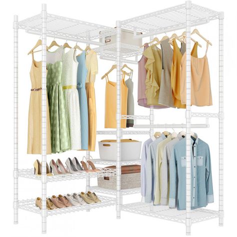 White Clothing Rack, Metal Clothing Rack, Closet Space Savers, Standing Clothes Rack, Corner Closet, Portable Clothes Rack, Free Standing Closet, Metal Clothes Rack, Closet Rack