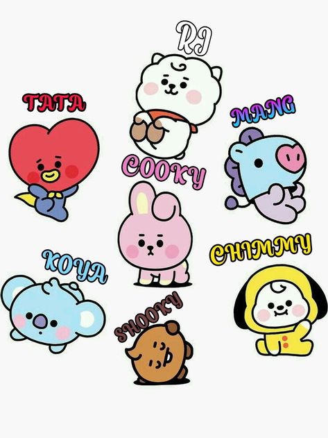 Bt21 Characters Names, Bt21 Names And Members, Bts Animals Characters, Bt21 Names, Kpop Cartoon, Bts Emoji, Bts Name, Pets Drawing, Animal Icon