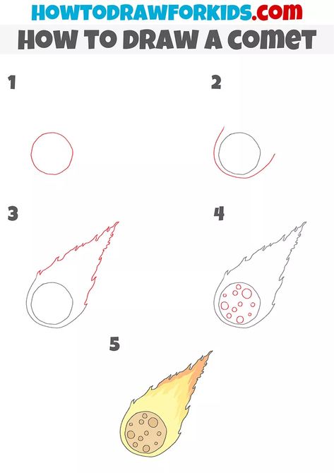 Comet Drawing Simple, Comet Drawing, Planet Activities, Doraemon Funny, Draw Space, Christmas Drawings For Kids, Easy Fish Drawing, Very Easy Drawing, Easy Christmas Drawings