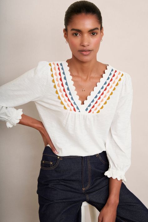 Lizzie Ric Rac Top - White/Multi