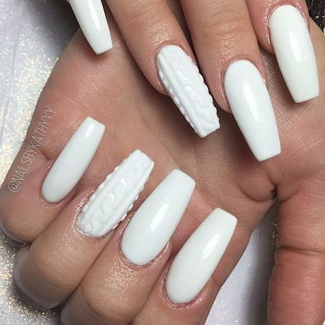 White coffin sweater matte nail design! Beautiful nails by @nailsbykathyyy 😍 Ugly Duckling Nails page is dedicated to promoting quality, inspirational nails created by International Nail Artists💖  #nailartaddict #nailswag #nailaholic  #nailart  #nailsofinstagram  #nai Nail Designs For Winter, Winter Nail Art Ideas, Matte White Nails, Best Nail Designs, White Tip Nails, January Nails, Matte Nail, Sweater Nails, Matte Nails Design