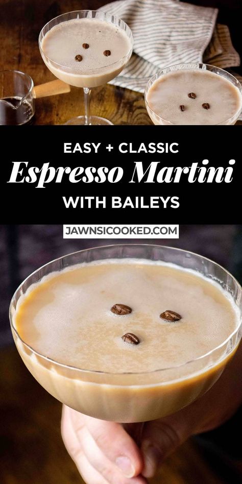 This easy Espresso Martini recipe is a classic and delicious cocktail you can make in minutes with espresso or instant espresso! The perfect after-dinner drink of dessert cocktail for any coffee lover! Easy Espresso Martini, Hot Chocolate Espresso, Easy Espresso, Instant Espresso, Breakfast Cocktails, Espresso Martini Recipe, Baileys Recipes, Martinis Drinks, After Dinner Drinks