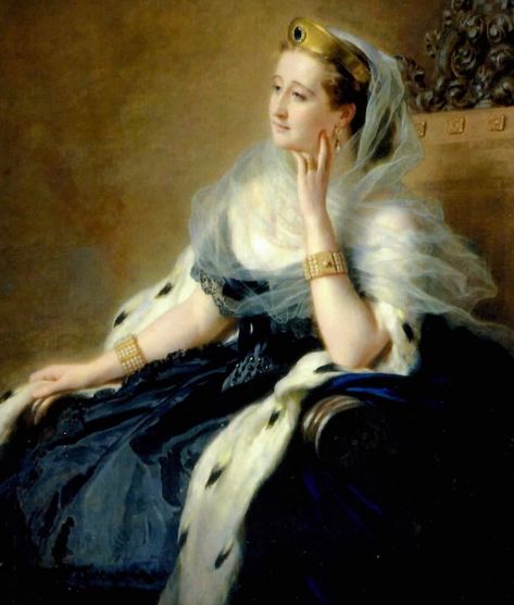 Empress Eugenie Franz Winterhalter, Franz Xavier Winterhalter, Catherine Of Braganza, Empress Eugenie, Franz Xaver Winterhalter, Victorian Era Fashion, Portrait Vintage, Rennaissance Art, Historical Painting