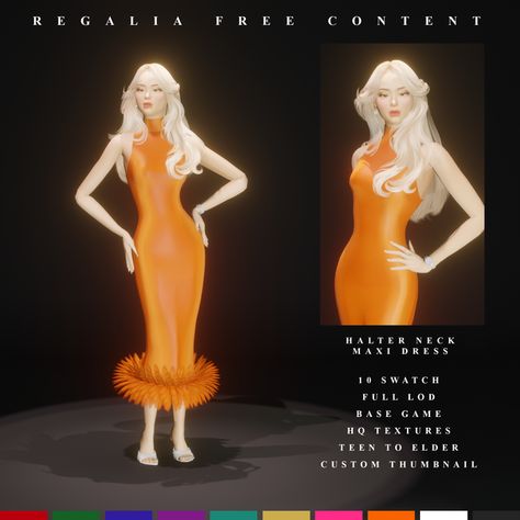 Halter Neck Maxi Dress | Patreon Sims 4 Halter Dress, Halter Neck Maxi Dress, 1960's Dress, Ts4 Cc, Cc Finds, Sims 4 Cc, Sims 4 Custom Content, The Sims 4, Sims Cc