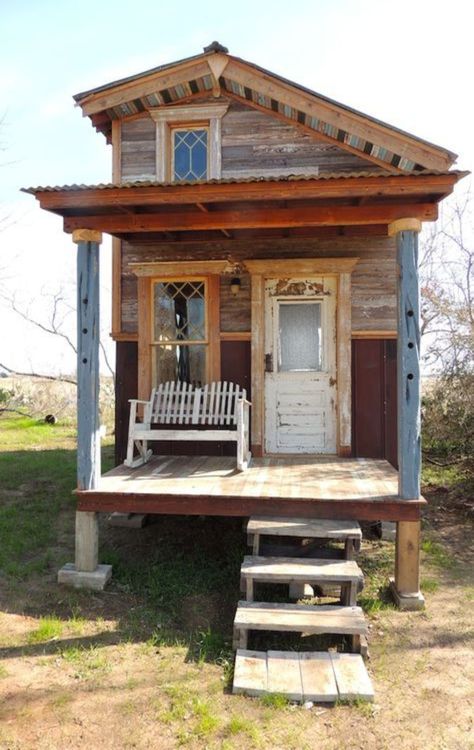 Looking for a small timber frame home? This list has amazing tiny log homes that inspire rustic style for your own build. Salvaged Windows, Reclaimed Windows, Porch Door, House Pictures, Tiny House Inspiration, Tiny Cabins, Hodge Podge, Timber Frame Homes, Tiny Cabin