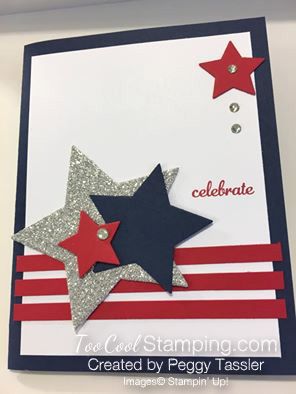 Peggy's patriotic card Independence Day Card, Patriotic Cards, Blue Cards, Military Cards, Paper Piercing, Art Stars, Cherry Cobbler, Masculine Birthday Cards, Star Cards