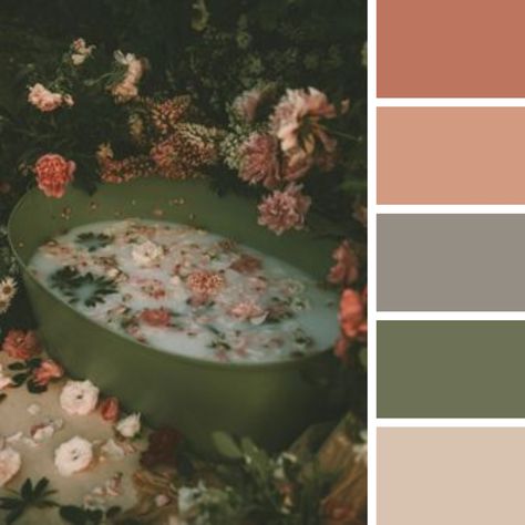 Color Pallets Cottagecore, Cottagecore Paint Scheme, Earthy Cottage Core Aesthetic, Pastel Earth Tones Aesthetic, Cottage Core Wedding Color Scheme, Earthy Pallet Colour Palettes, Cottagecore House Color Scheme, Cottage Core Colors Pallet, Cottagecore Bedroom Paint Colors