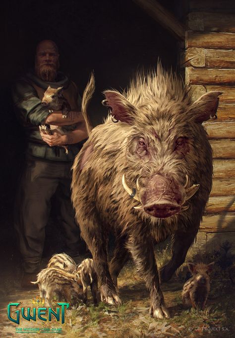 ArtStation - Gwent - Giant Boar, Bogna Gawrońska Wild Pig, Witcher Art, Hunting Art, Heroic Fantasy, Pig Art, Wild Boar, Fantasy Creatures Art, Arte Animal, Art And Illustration