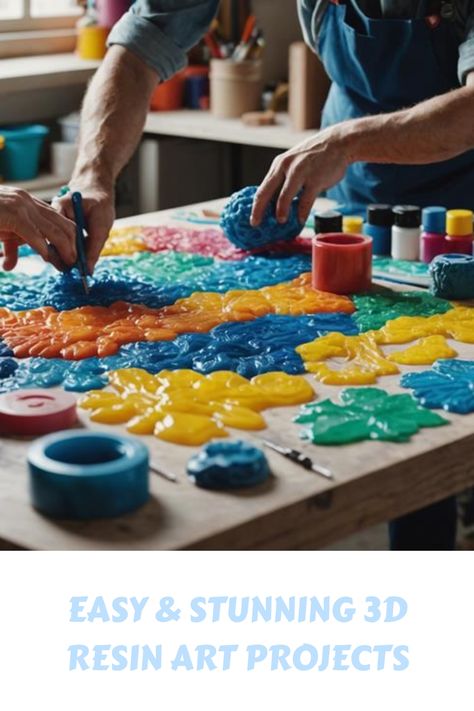 People working on colorful 3D resin art projects at a table. Resin Flower Art, 3d Resin Art, Floral Creations, Resin Wall Art, Jewelry Decor, Ocean Scenes, Resin Painting, Diy 3d, Resin Flowers