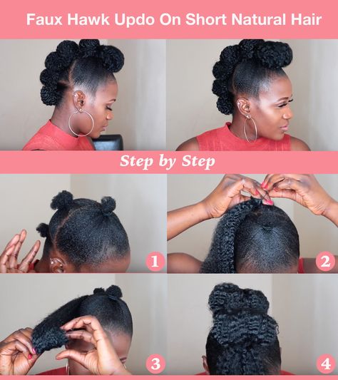 Natural hair updos get so much of love because its versatility and its contributions to help naturals to retain length as a protective hairstyle. Below are 6 quick and easy natural updo hairstyles.… Natural Hair Updos, Updo Cabello Natural, Faux Hawk Updo, Beautiful Updos, Natural Updo, Short Natural Hair, Marley Hair, Updo Styles, Easy Updos