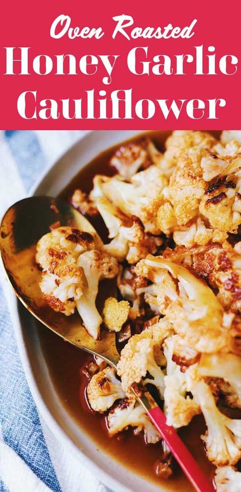 This roasted honey garlic cauliflower recipe is the perfect sweet and tangy side dish. Cauliflower florets are oven roasted then tossed in an easy homemade honey garlic sauce. The whole thing takes about 20 minutes to make which is always a win for an easy weeknight vegetable dish. Homemade Honey Garlic Sauce, Honey Garlic Cauliflower, Honey Cauliflower, Cauliflower Grilled, Cauliflower Grilled Cheese, Cheesy Green Bean Casserole, Garlic Cauliflower, Roasted Cauliflower Salad, Summertime Salads