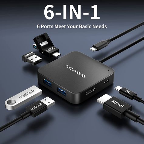 USB C Hub, Multi-Port USB Type-C Hub with 4K HDMI, Power Delivery 100 W | 3 USB 3.0 Port | 1 Type-C 3.0 Port | USB Splitter Adapter for MacBook, Mac Mini, XPS, Laptop and USB C Devices (0.5ft) Basic Needs, Mac Mini, Data Transfer, Usb Hub, Docking Station, Macbook Pro, Macbook, Mac, Laptop