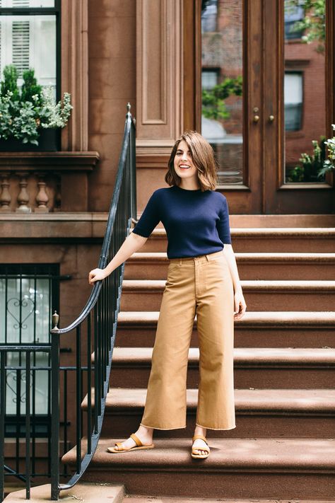 Best Women Outfits, Collette Pants Outfit, Brown Culottes Outfit, Navy Style Outfit, White Combo Outfit, Cool Outfits For Women Over 40, Stella Blackmon, Woman Outfits Casual, Cute Womens Outfits