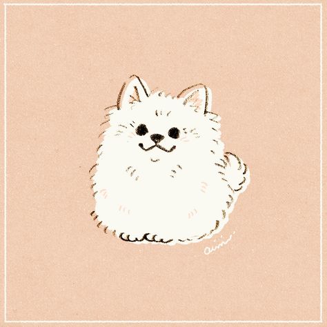 Cute Dogs Doodle Drawing, Pomeranian Doodle, Cute Dog Illustration Art, Cute Dog Drawing Kawaii, Cute Fluffy Dog Drawing, Cute Dog Art, Kawaii Dog Art, Pomeranian Cartoon, Kawaii Dog Illustration