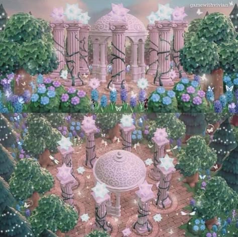 Fairy Core Acnh Ideas, Acnh Island Inspo Fairycore, Acnh Sasha Yard Ideas, Elegantcore Animal Crossing, Acnh Fairycore Codes, Acnh Fairycore Island, Acnh Pink Island, Animal Crossing Fairycore, Fairycore Island