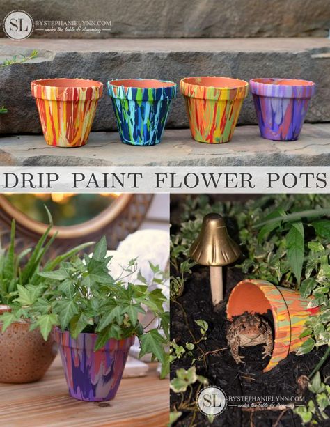 Drip Paint Flower Pot, Pour Paint Flower Pots, Paint Flower Pots, Painting Flower Pots, Toad House, Flower Pot Art, Terra Cotta Pot Crafts, Terracotta Flower Pots, Painted Clay Pots