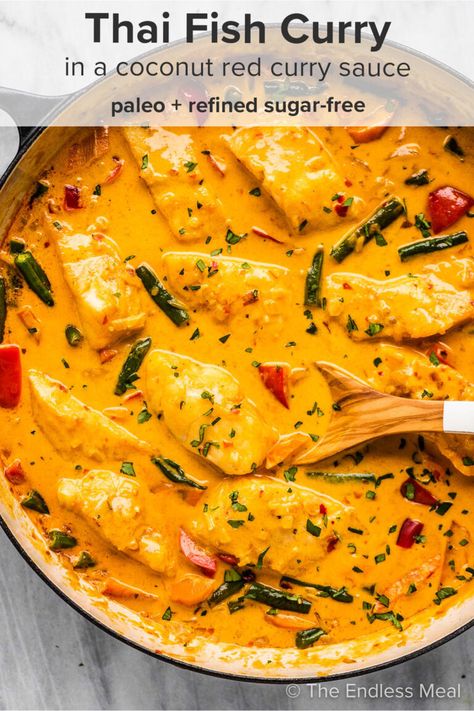 Thai Curry Fish Recipes Coconut Milk, Thai Fish Curry Noodles, Red Curry Fish Coconut Milk, Thai Yellow Fish Curry, Fish With Curry Sauce, Thai Fish Curry Coconut, Fish Thai Recipes, Tilapia Curry Recipes, Curry Cod Fish Recipes